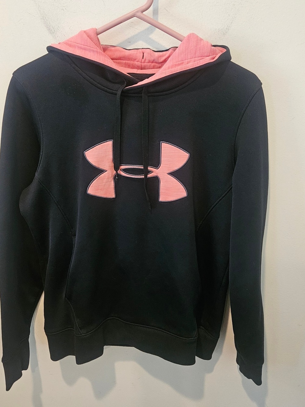 Under Armour Black Hoodie with Pink Logo & Lined Hood